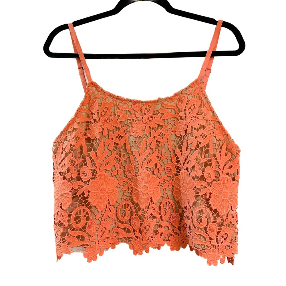 Floral Lace Cropped Cami Top - Orange